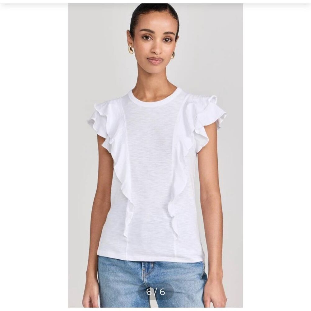 Veronica Beard White Ruffle Sleeve Tee Women’s Size M